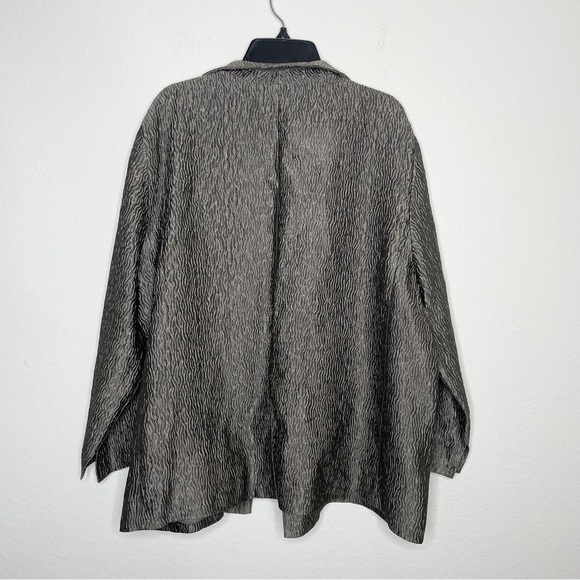 Eileen Fisher Gray Metallic Silk Blend Jacket Crinkle Texture Size XL Open Front - Picture 4 of 8